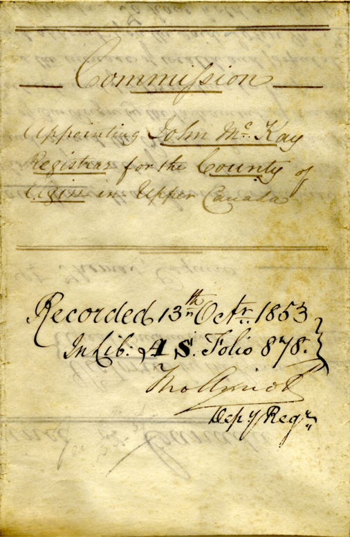 John McKay appointed County Registrar 1853, C13 Sh2 B2