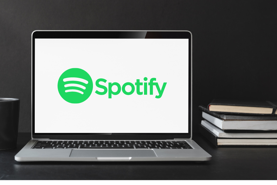 Laptop with Spotify on screen