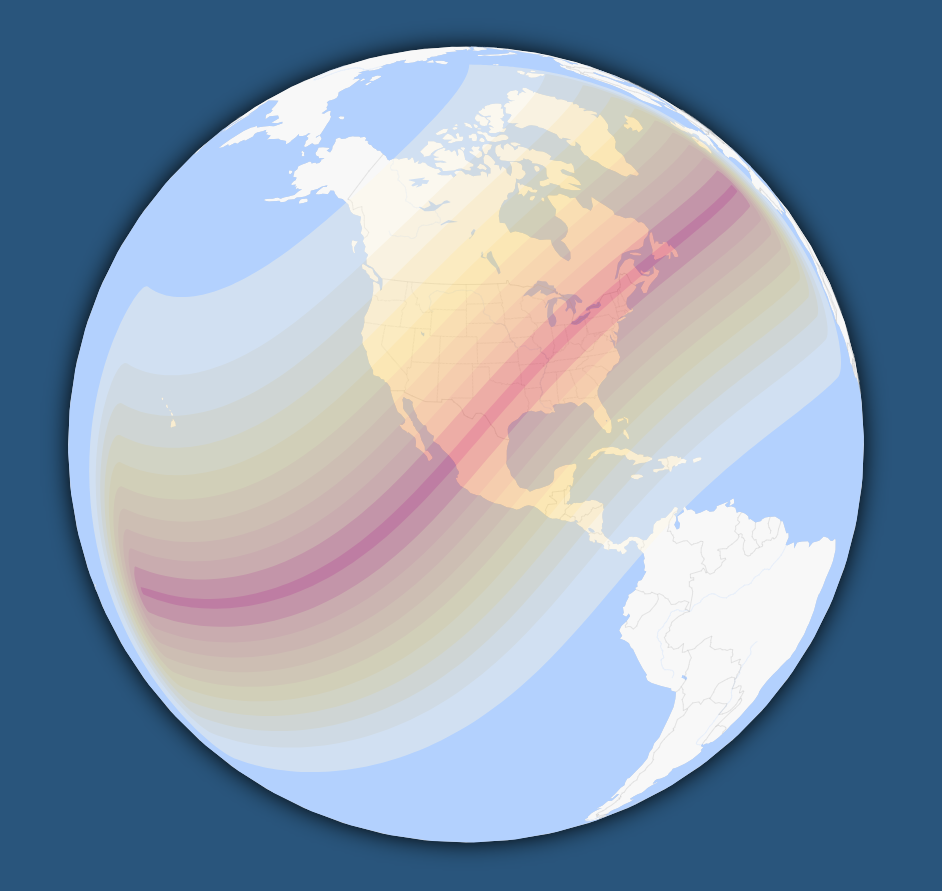 2024 Eclipse Path mapped onto globe