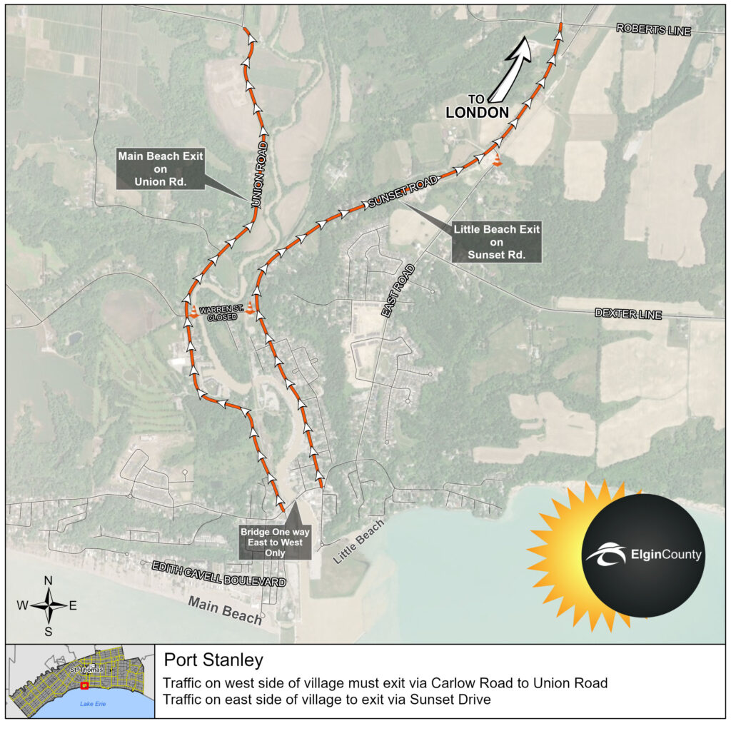 Port Stanley road closures map for the total solar eclipse